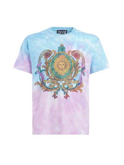 Versace Jeans Couture Tie-dye T-shirt With Sun Baroque Print In 230+302