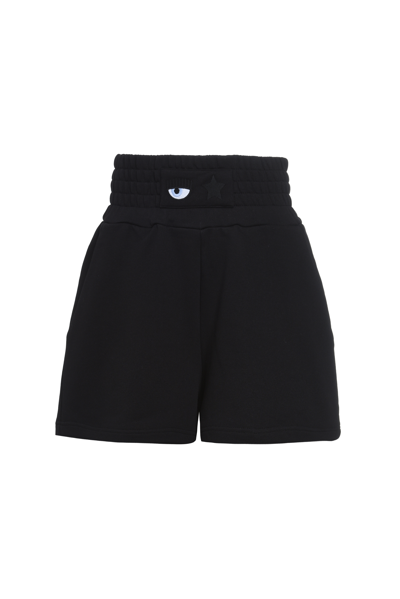 Chiara Ferragni Fleece Jogger Style Shorts With Stretch Waist And Logo Detail In Black
