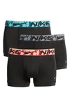 Nike 3-pack Dri-fit Essential Micro Trunks In Black/ Marina/ Grey/ Hibiscus