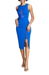 Dress The Population Isla Beaded Sheer Cutout Sheath Cocktail Dress In Electric Blue
