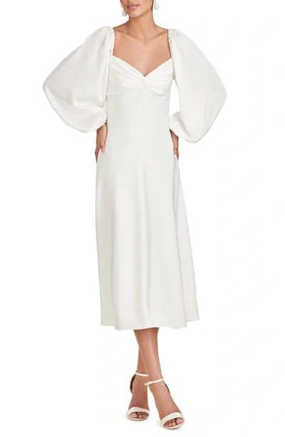 Sachin & Babi Melody Long Balloon Sleeve Cocktail Midi Dress In Off White