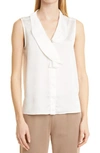 Misook Cascading Lapel Sleeveless Top In White