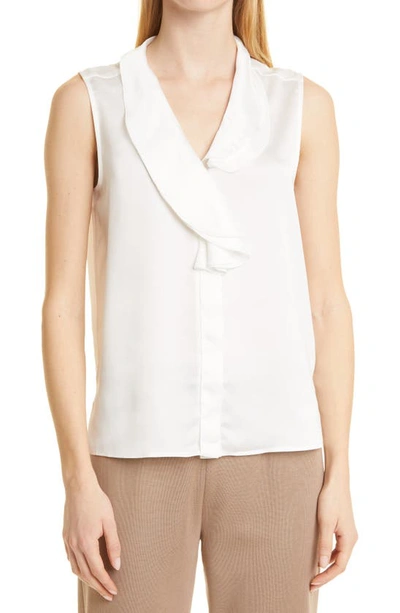 Misook Cascading Lapel Sleeveless Top In White
