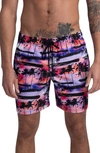 Bugatchi Tropical Sunset Swim Trunks In Orchid