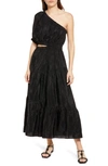Moon River One-shoulder Cutout Midi Dress In Black