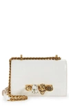 Alexander Mcqueen Mini Jeweled Croc Embossed Leather Satchel In Deep Ivory