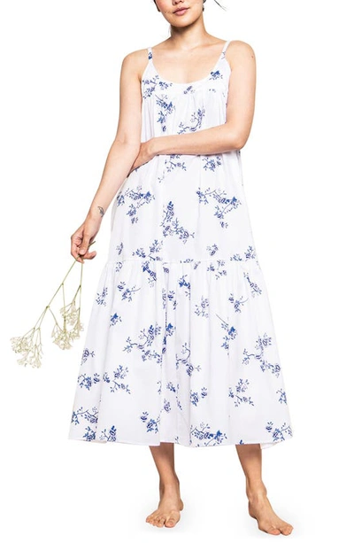 Petite Plume Chloe Floral Cotton Twill Nightgown In Bluewhite