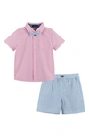 ANDY & EVAN WOVEN BUTTON-UP SHIRT, BOW TIE & SHORTS SET