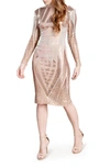 DRESS THE POPULATION EMERY LONG SLEEVE SEQUIN BODY-CON DRESS