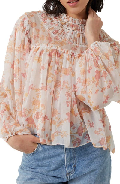 French Connection Diana Crinkle Blouse In Cream And Light Orange In Beige