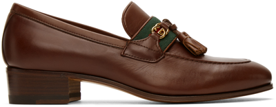 Gucci Paride Logo-detailed Grosgrain-trimmed Leather Loafers In Brown
