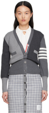 Thom Browne Stripe Sleeve Colourblock Cashmere Cardigan In Tonal Grey - 982
