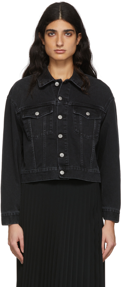 Mm6 Maison Margiela Cropped Distressed Denim Jacket In Black