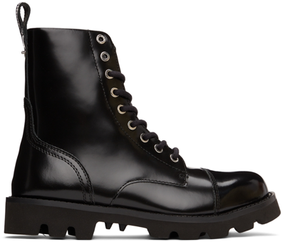 Diesel Hammer Polished Lace-up Boots In Black
