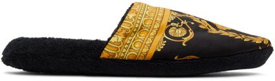 Versace Black Baroque Slippers In Z4800 Nero