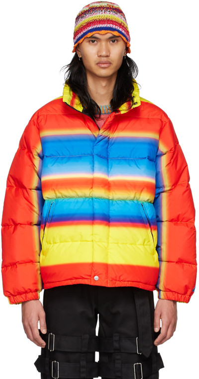 Agr Multicolor Down Puffer Jacket In Multistripe