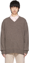 Acne Studios Brown Cashmere V-neck Sweater In Beige