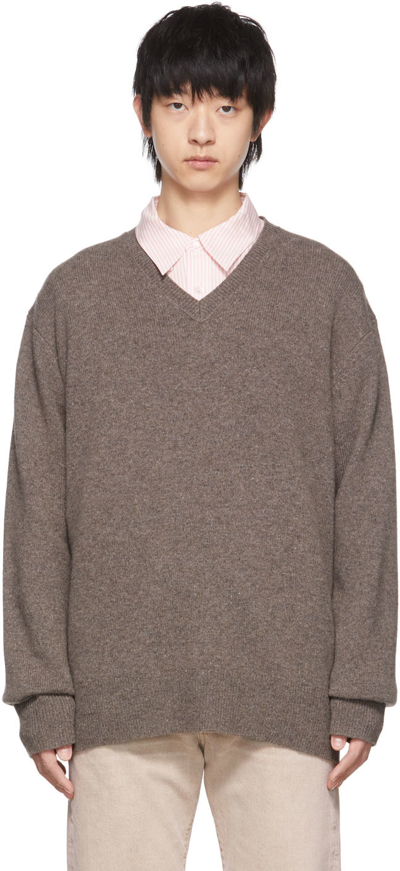 Acne Studios Brown Cashmere V-neck Sweater In Dusty Brown