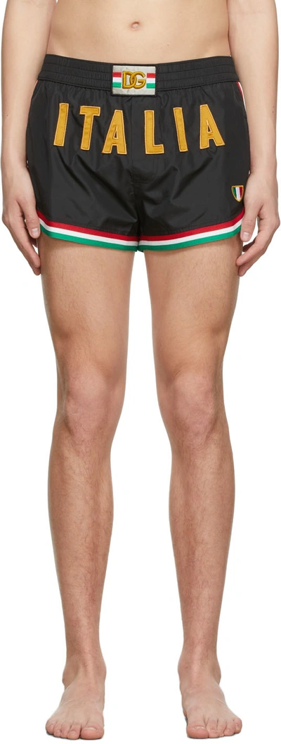 Dolce & Gabbana Short Swim Shorts With Italy Dg Patch In Black