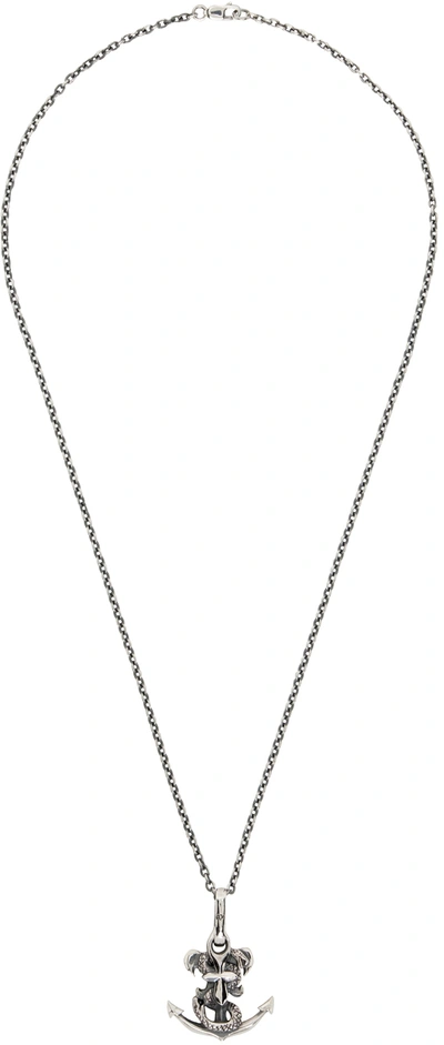 Yohji Yamamoto Silver Snake Anchor Necklace In Silber