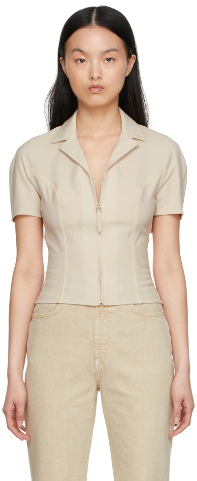 Jacquemus La Chamise Tangelo Cutout Stretch-wool Shirt In Beige