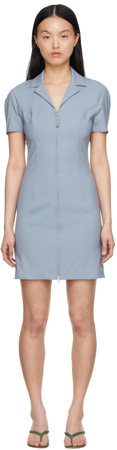 Jacquemus La Dressing Gown Tangelo Stretch-wool Midi Dress In Light Blue