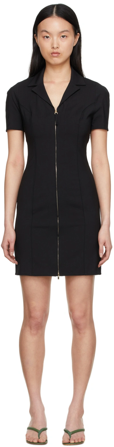 Jacquemus La Robe Tangelo Stretch Wool Mini Dress In Nero