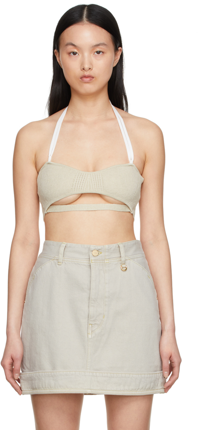 Jacquemus Le Bandeau Beijo亚麻针织短款文胸式上衣 In Beige