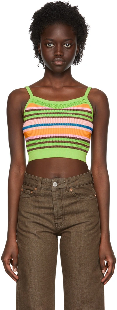 Agr Cropped Striped Tank Top In Green