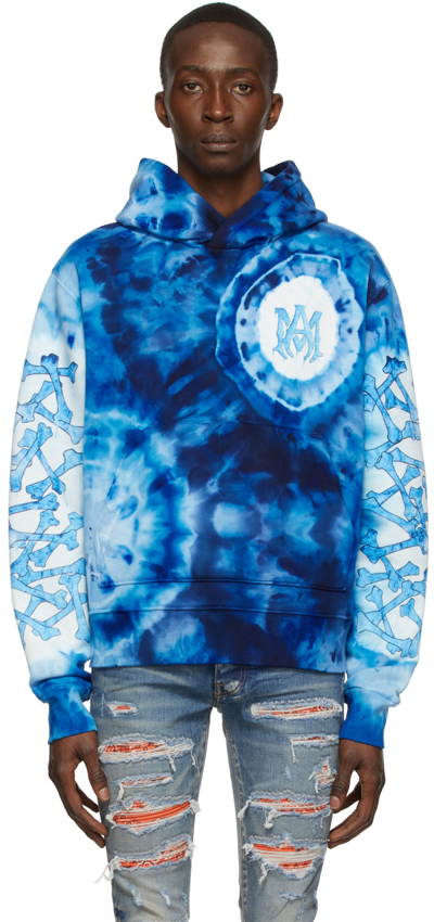 Amiri Logo-print Tie-dyed Cotton-jersey Hoodie In Blue