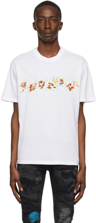 Amiri Hibiscus Logo棉质平纹针织t恤 In White