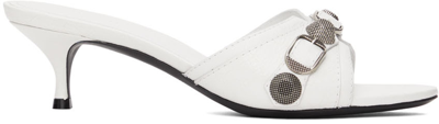 Balenciaga Cagole Lambskin Buckle Slide Sandals In White