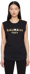 Balmain Logo-print Cotton Tank Top In Nero