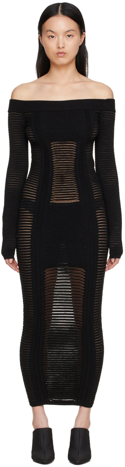 Balmain Black Viscose Midi Dress In 0pa Black