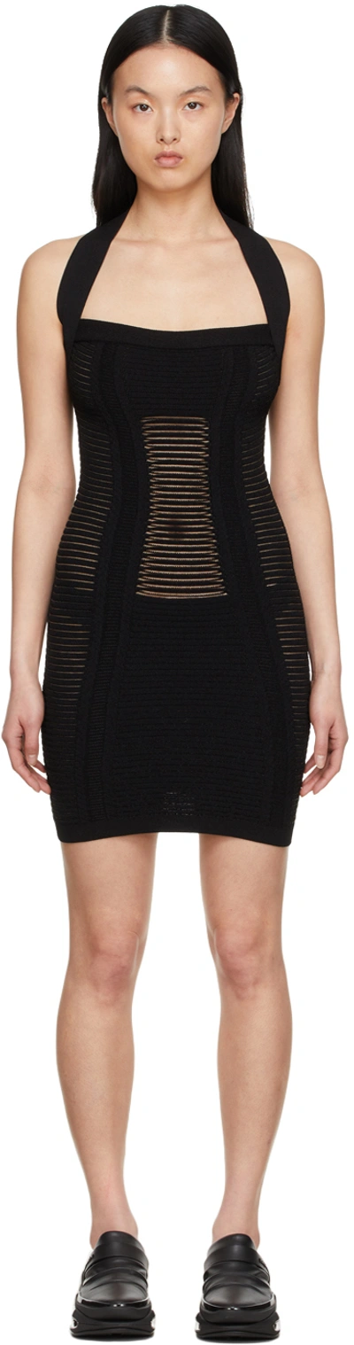 Balmain Black Viscose Mini Dress In 0pa Black