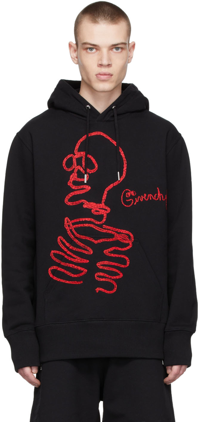 Givenchy Black Embroidered Hooded Cotton Sweatshirt