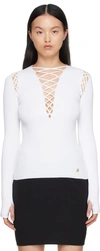 Balmain Laced Stretch Viscose Blend Rib Knit Top In 0fa White