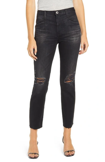 Ag Isabelle X High Waist Ripped Raw Hem Ankle Jeans In 2yrs Distinct Black