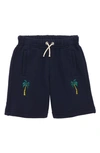 Palm Angels Embroidered Palm-tree Drawstring Shorts In Navy Blue Yellow