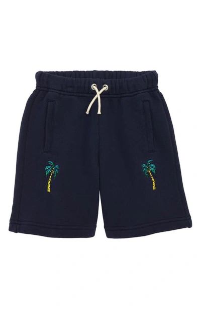 Palm Angels Kids' Embroidered Palm-tree Drawstring Shorts In Blue