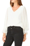 Vince Camuto Clip-dot Smocked-cuff Top In White