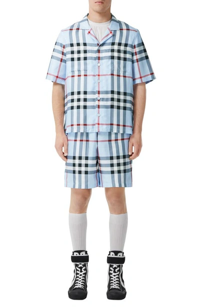 Burberry Check-print Silk Shorts In Blue