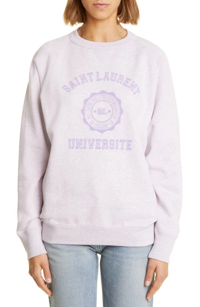 Saint Laurent Université Oversize Cotton Logo Graphic Sweatshirt In Pink & Purple