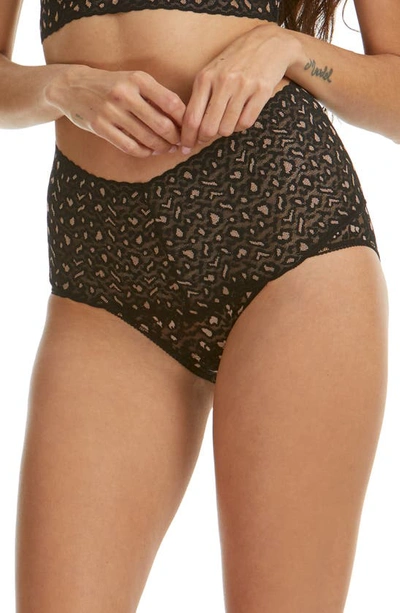 Hanky Panky X-dye Leopard Print Retro Lace Vikini In Black/praline