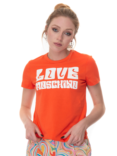 Love Moschino Round-necked T-shirt Peach  Woman In Pesca