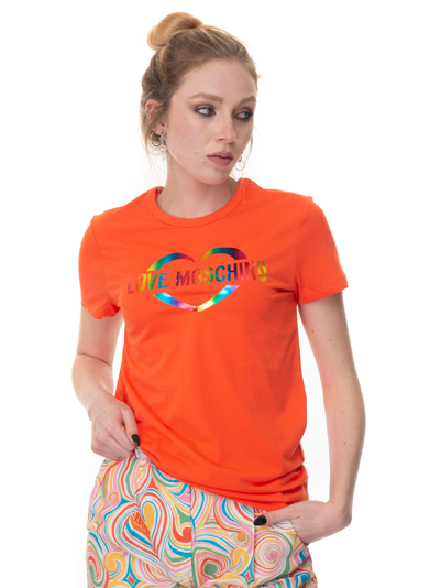 Love Moschino Round-necked T-shirt Orange  Woman