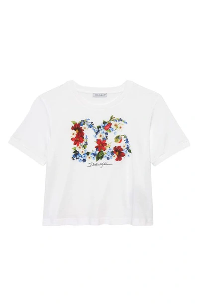 Dolce & Gabbana Kids' Floral Logo-print Cotton T-shirt In White