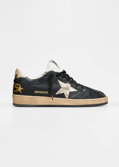 Golden Goose Ballstar Mixed Leather Low-top Sneakers In Black