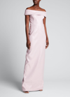 RICKIE FREEMAN FOR TERI JON OFF-SHOULDER METALLIC COLUMN GOWN