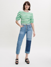 Maje Patchou Patchwork Cropped Denim Jeans In Blue